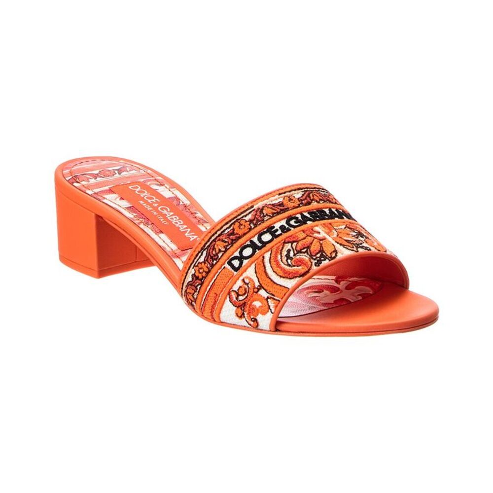 Dolce & Gabbana Embroidered Leather Sandal, Orange